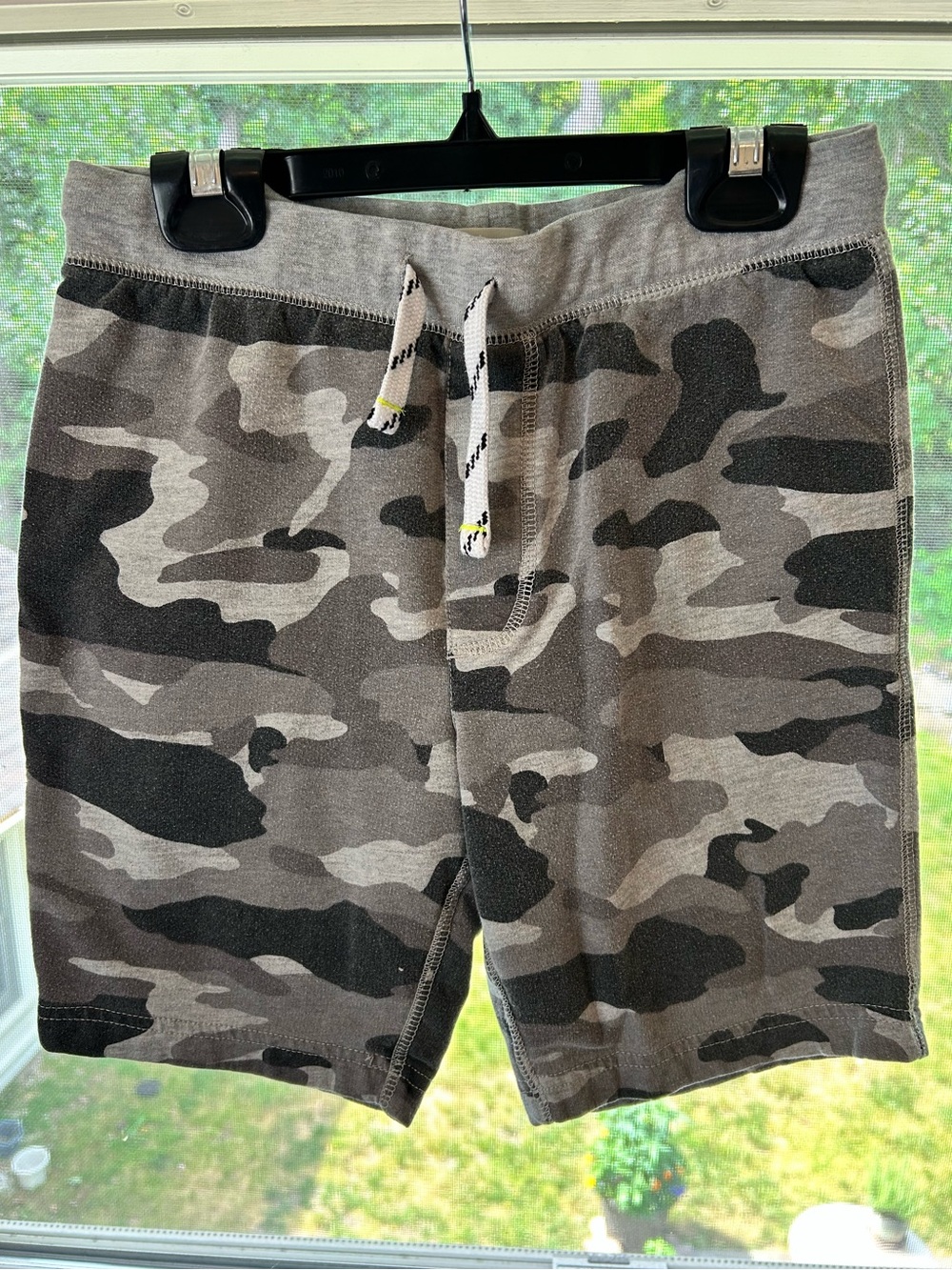 Jcrew Crewcuts Boys PullOn Drawstring Jersey Shorts Grey Camo Youth Large